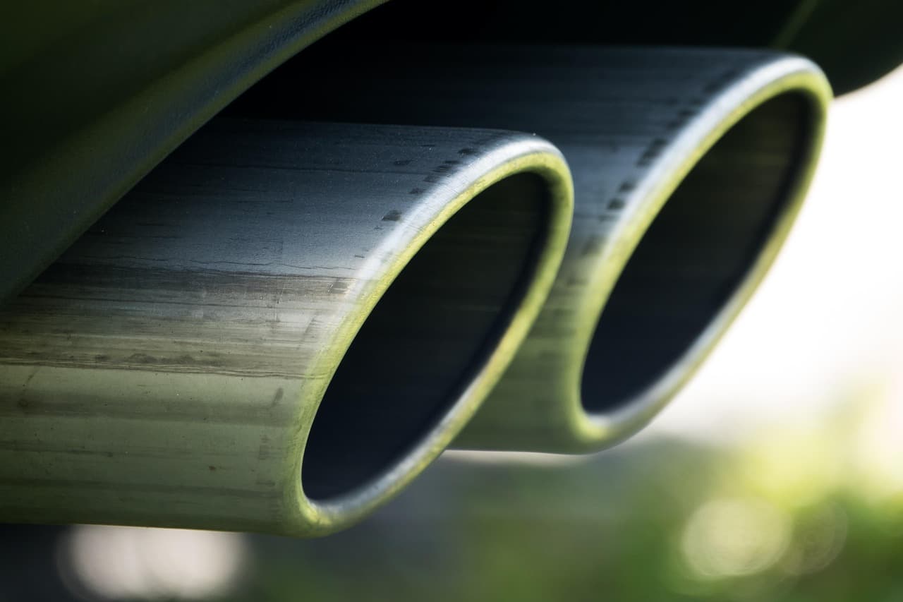 Twin exhaust tailpipes, close up
