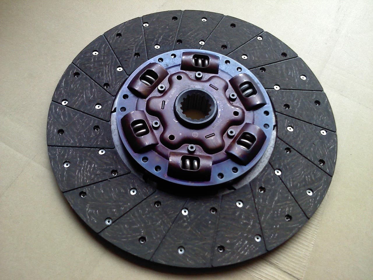 A clutch friction plate with its sprung centre hub